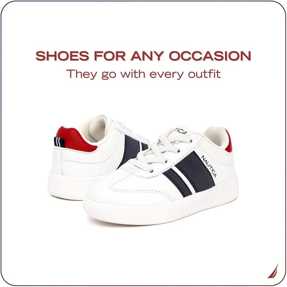 Nautica Boys Girls Casual Fashion Shoes  Comfortable Soccer Classic Walking Tennis Sneakers for Kids  Breathable, Lightweight & Flexible (Lace Up/Bungee) (Low-Top/High Top)