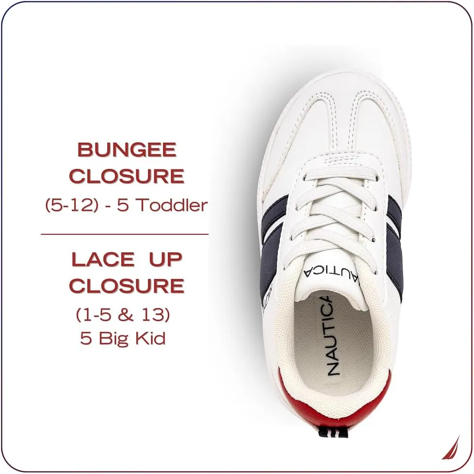 Nautica Boys Girls Casual Fashion Shoes  Comfortable Soccer Classic Walking Tennis Sneakers for Kids  Breathable, Lightweight & Flexible (Lace Up/Bungee) (Low-Top/High Top)