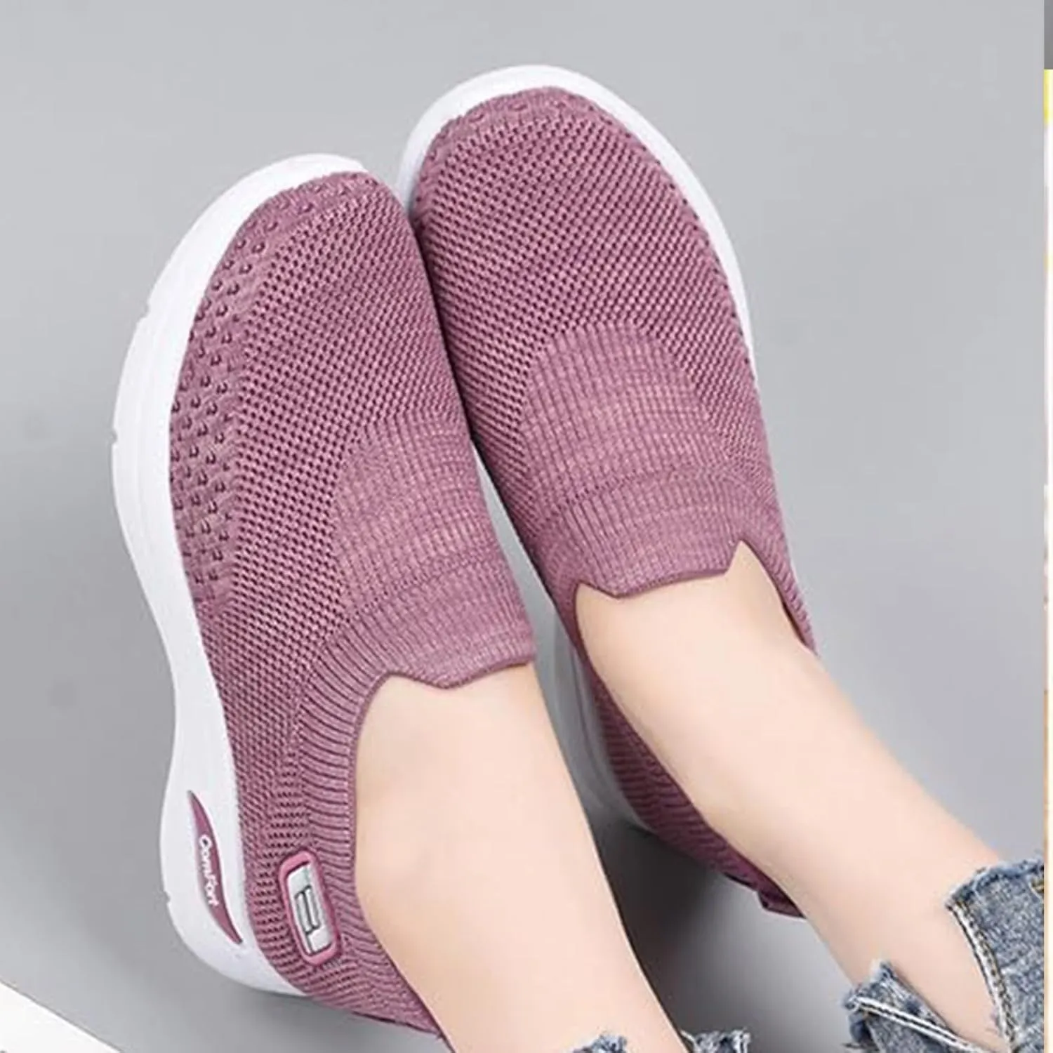 Orthopedic Sneakers for Women Breathable Lightweight Arch Support Air Cushion Slip on Walking Shoes Non Slip Soft Knitted Work Shoes