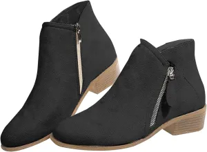 Platform Boots for Women Ankle Womens Booties Fall Womens Cowboy Boots Short Womens Bootie Round Toe Solid Color Comfy Casual Slip on Pointed Toe Leather Casual
