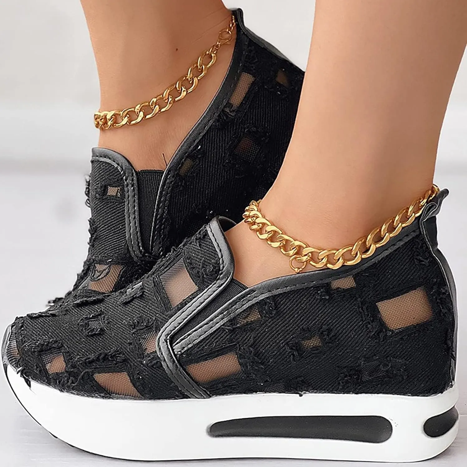 Platform Sneakers for Women Embroidery Floral Breathable Fashion Sneakers Wide Width Chunky Sole Shoes Comfortable Walking Shoes Non Slip Loafers