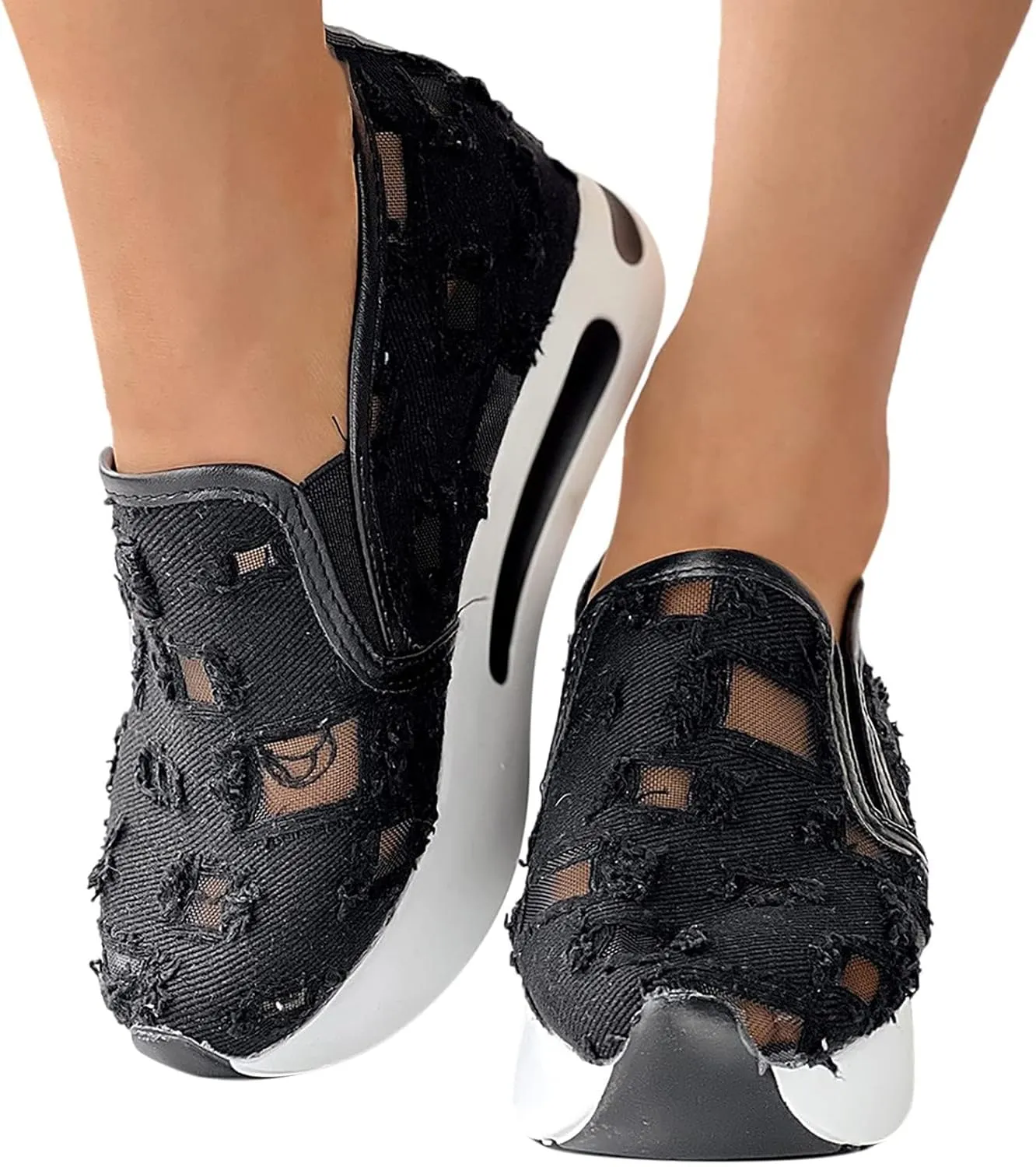 Platform Sneakers for Women Embroidery Floral Breathable Fashion Sneakers Wide Width Chunky Sole Shoes Comfortable Walking Shoes Non Slip Loafers