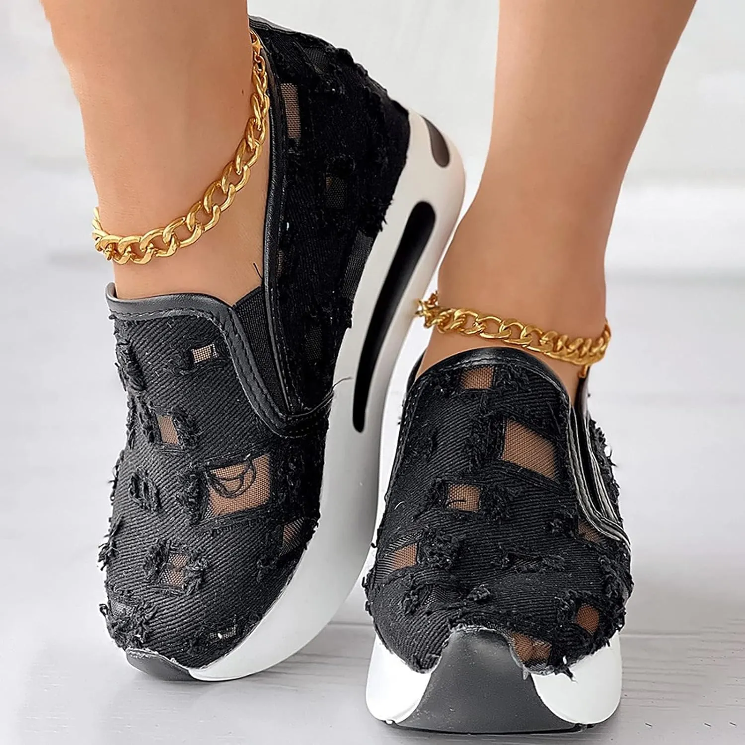 Platform Sneakers for Women Embroidery Floral Breathable Fashion Sneakers Wide Width Chunky Sole Shoes Comfortable Walking Shoes Non Slip Loafers