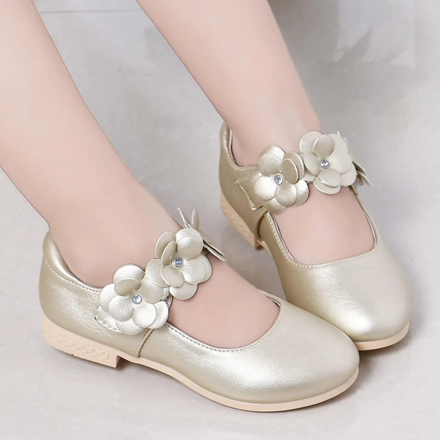 Princess Girls Flower Mary Jane Dress Shoes Slip On Flat Fashion Wedding Pary Elegant Ballet Floral Shoes