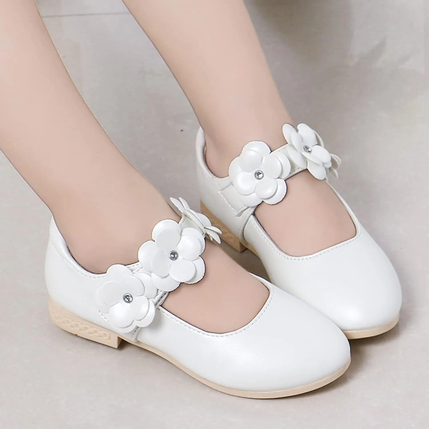 Princess Girls Flower Mary Jane Dress Shoes Slip On Flat Fashion Wedding Pary Elegant Ballet Floral Shoes