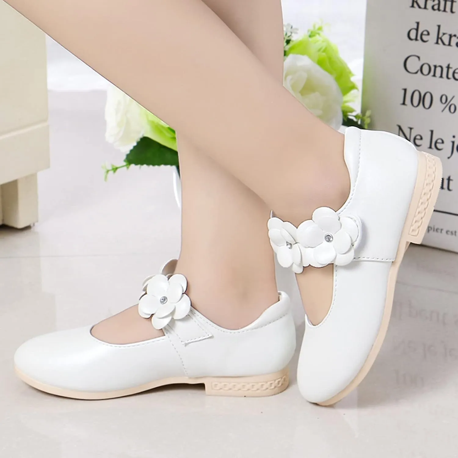Princess Girls Flower Mary Jane Dress Shoes Slip On Flat Fashion Wedding Pary Elegant Ballet Floral Shoes