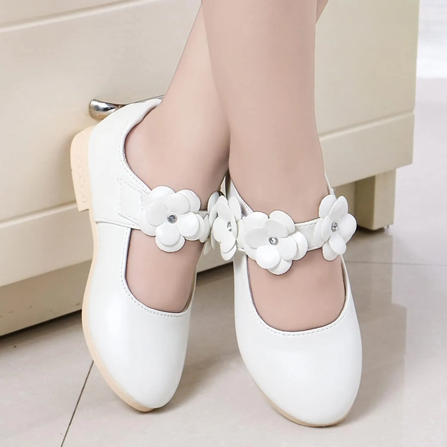 Princess Girls Flower Mary Jane Dress Shoes Slip On Flat Fashion Wedding Pary Elegant Ballet Floral Shoes