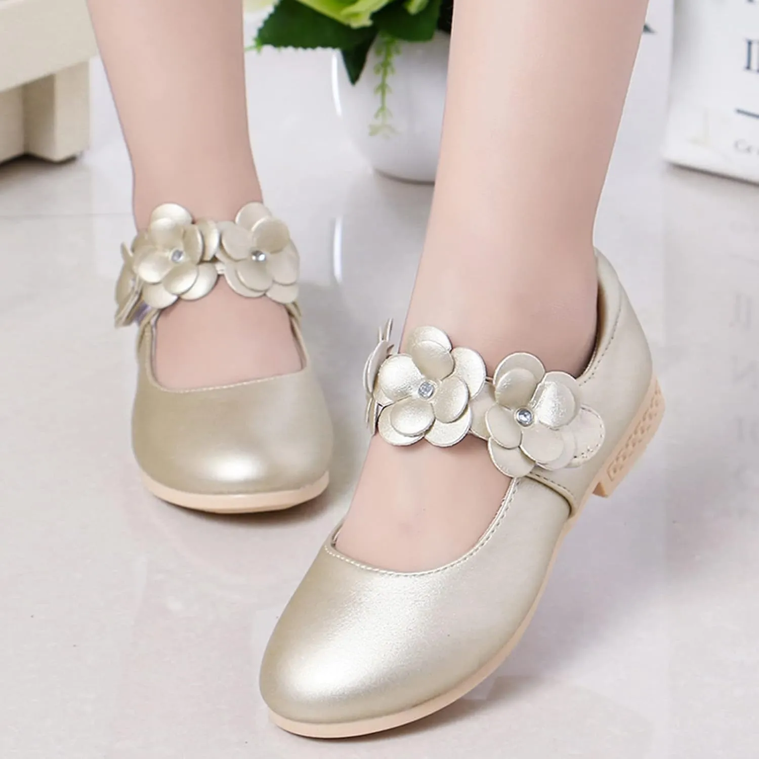 Princess Girls Flower Mary Jane Dress Shoes Slip On Flat Fashion Wedding Pary Elegant Ballet Floral Shoes