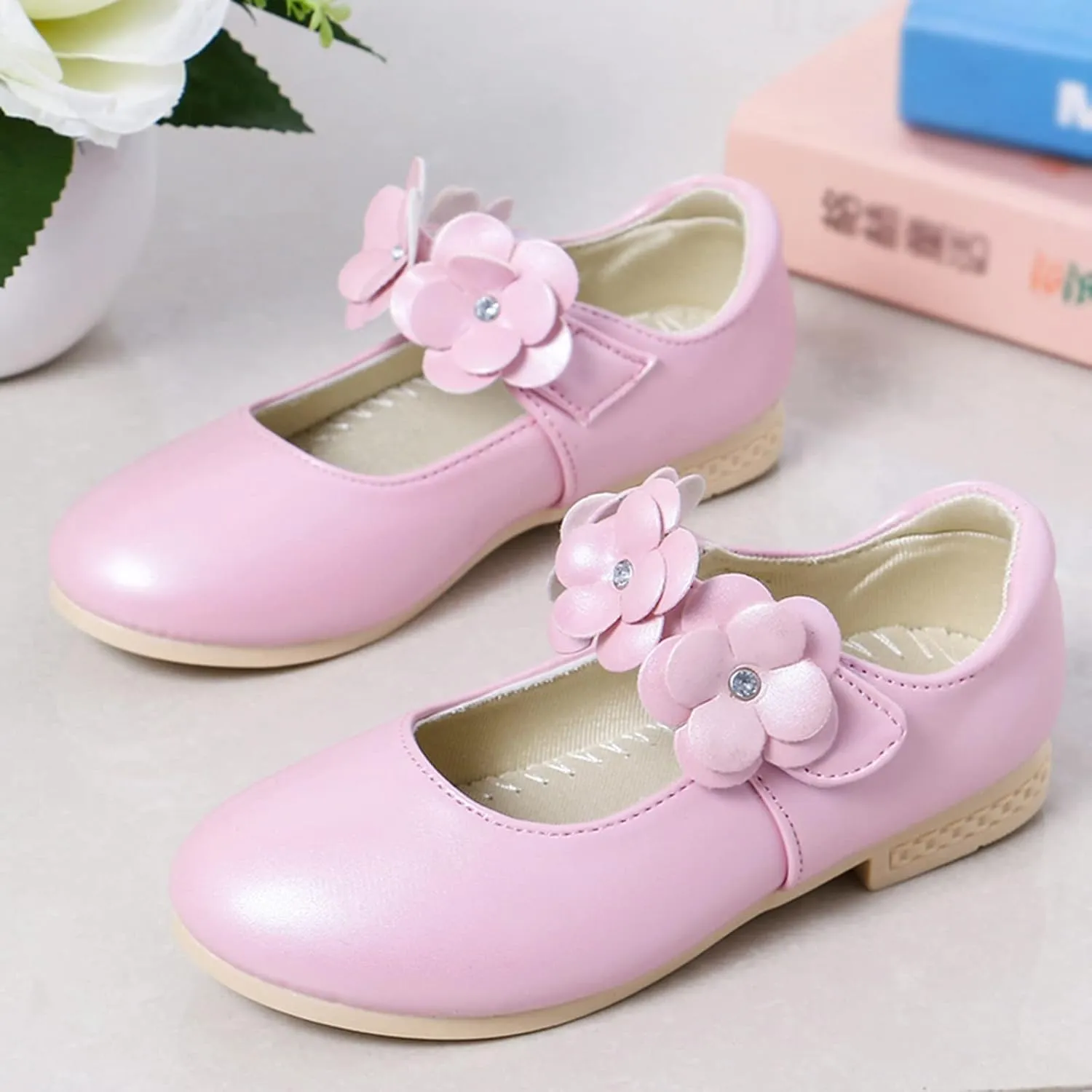 Princess Girls Flower Mary Jane Dress Shoes Slip On Flat Fashion Wedding Pary Elegant Ballet Floral Shoes