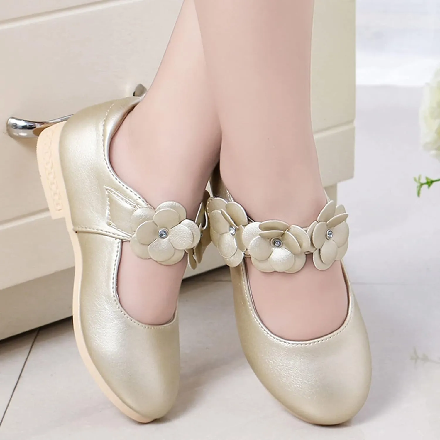 Princess Girls Flower Mary Jane Dress Shoes Slip On Flat Fashion Wedding Pary Elegant Ballet Floral Shoes