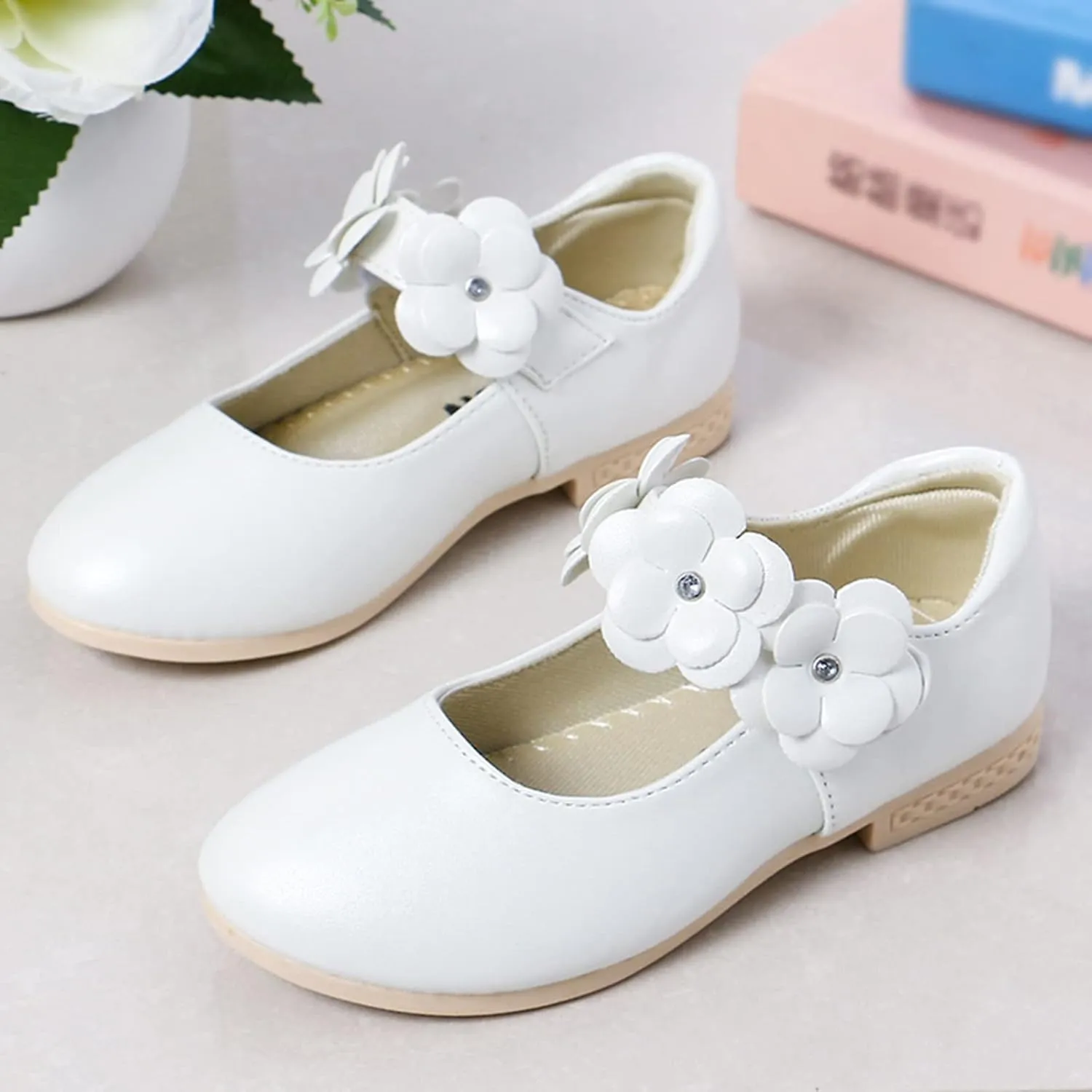 Princess Girls Flower Mary Jane Dress Shoes Slip On Flat Fashion Wedding Pary Elegant Ballet Floral Shoes