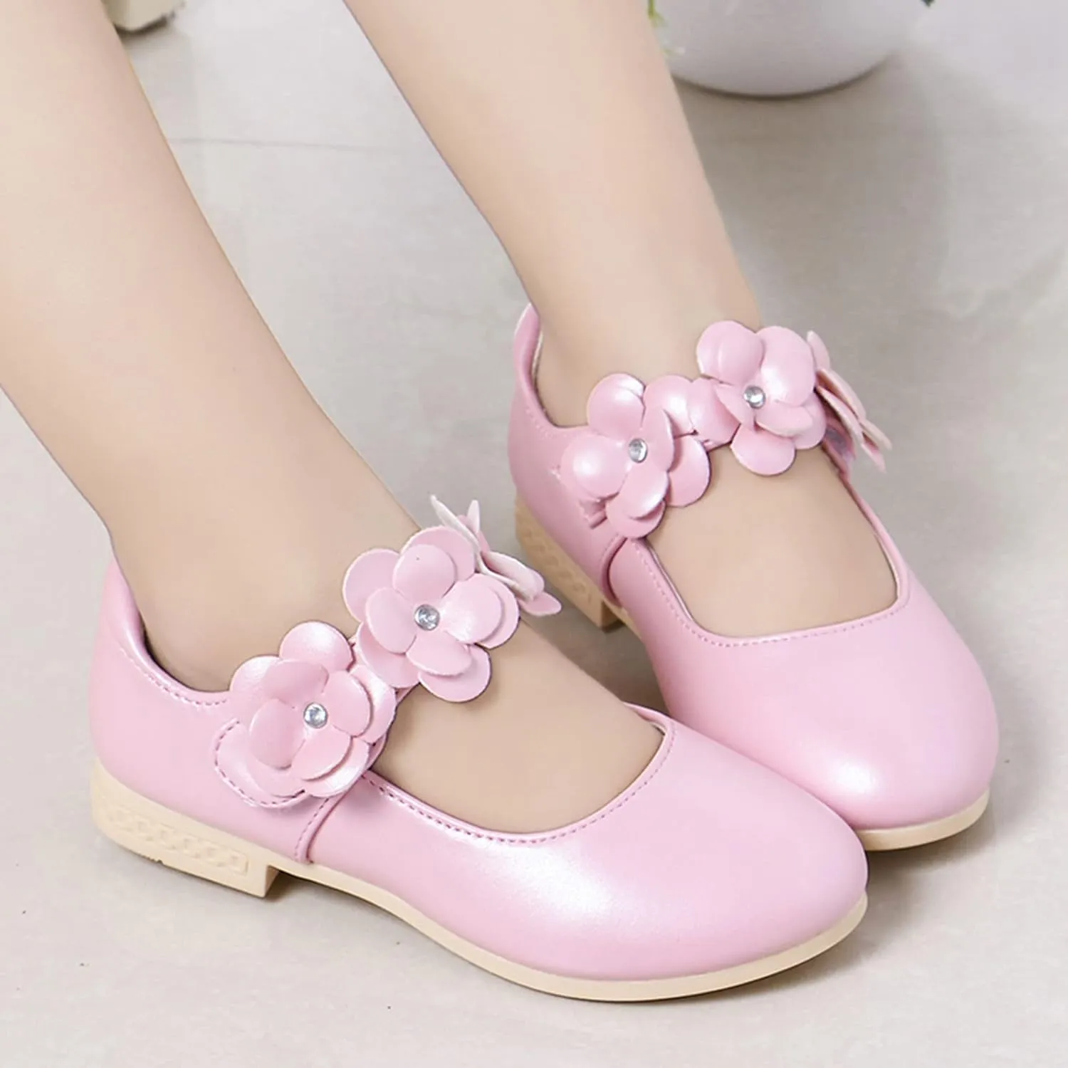 Princess Girls Flower Mary Jane Dress Shoes Slip On Flat Fashion Wedding Pary Elegant Ballet Floral Shoes