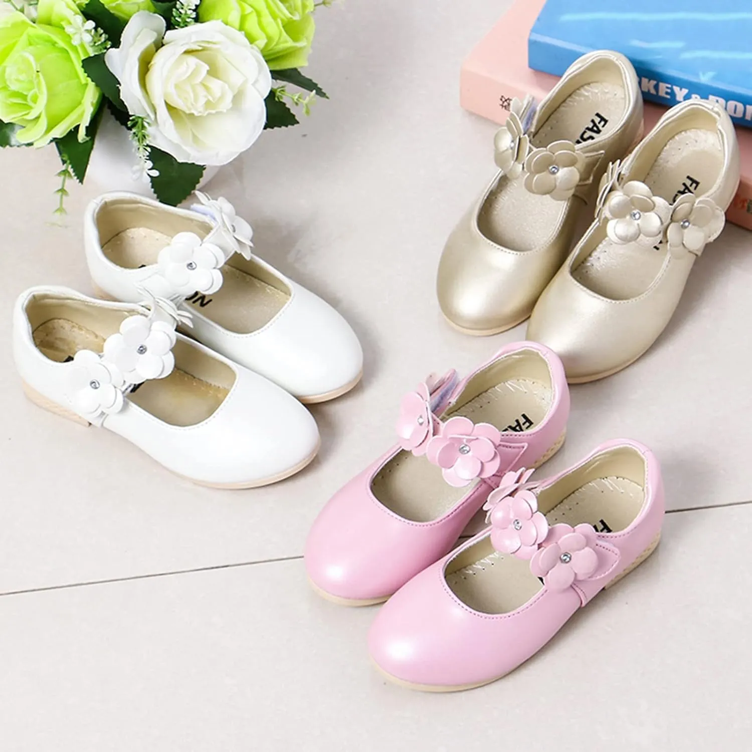 Princess Girls Flower Mary Jane Dress Shoes Slip On Flat Fashion Wedding Pary Elegant Ballet Floral Shoes