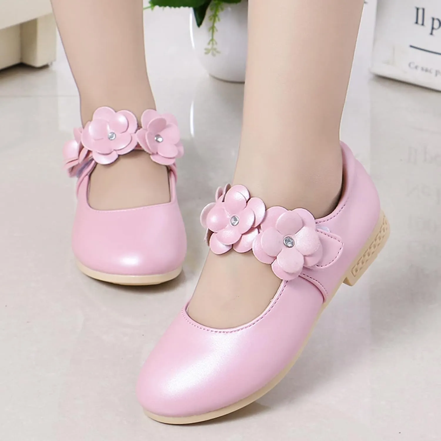 Princess Girls Flower Mary Jane Dress Shoes Slip On Flat Fashion Wedding Pary Elegant Ballet Floral Shoes