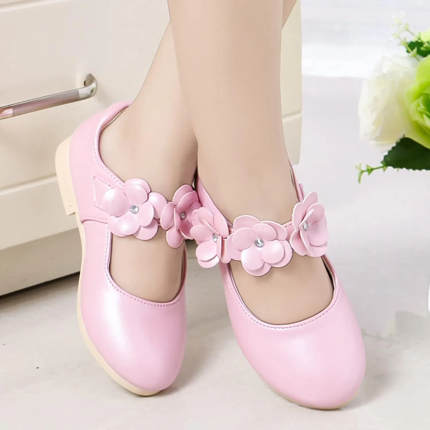Princess Girls Flower Mary Jane Dress Shoes Slip On Flat Fashion Wedding Pary Elegant Ballet Floral Shoes