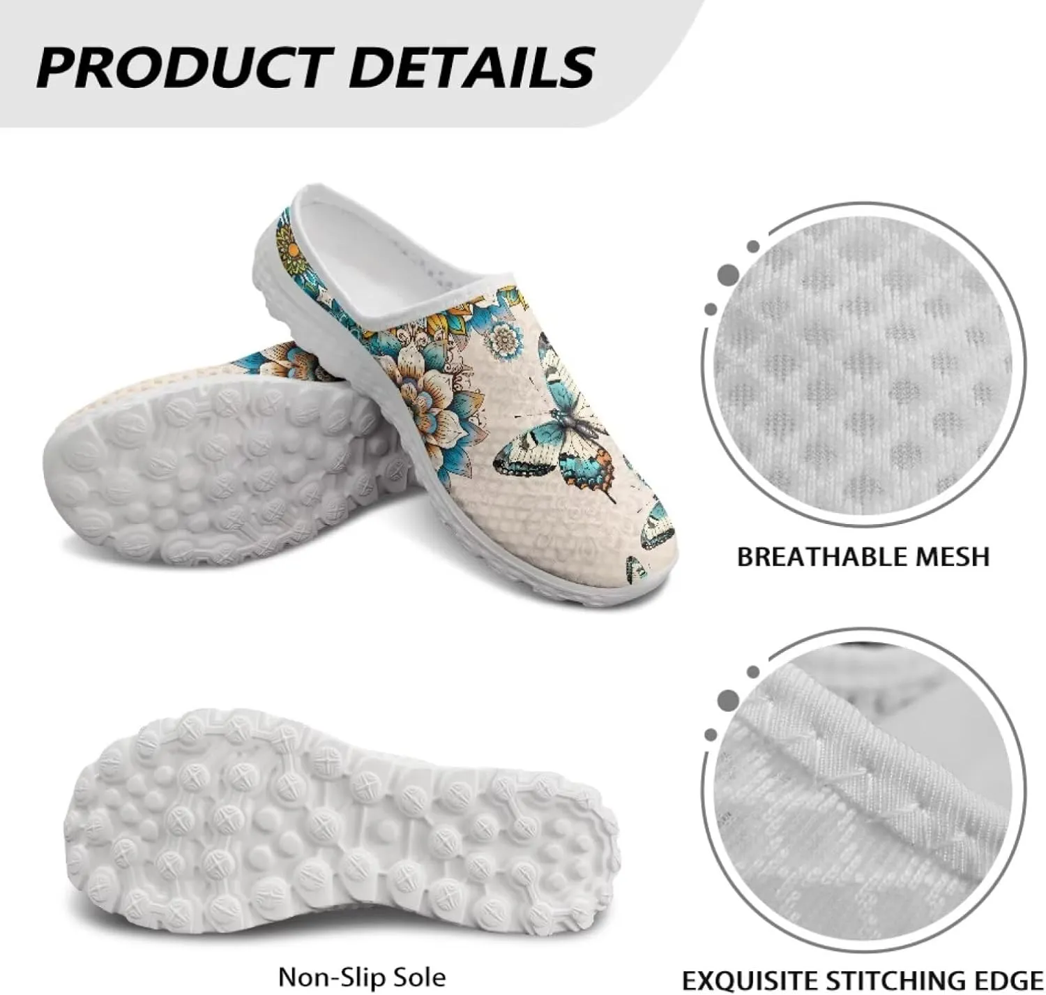 Printed Mules for Women Flats Pointed Toe Loafer Shoes Kint Mesh Clog Slippers Daily Footwear