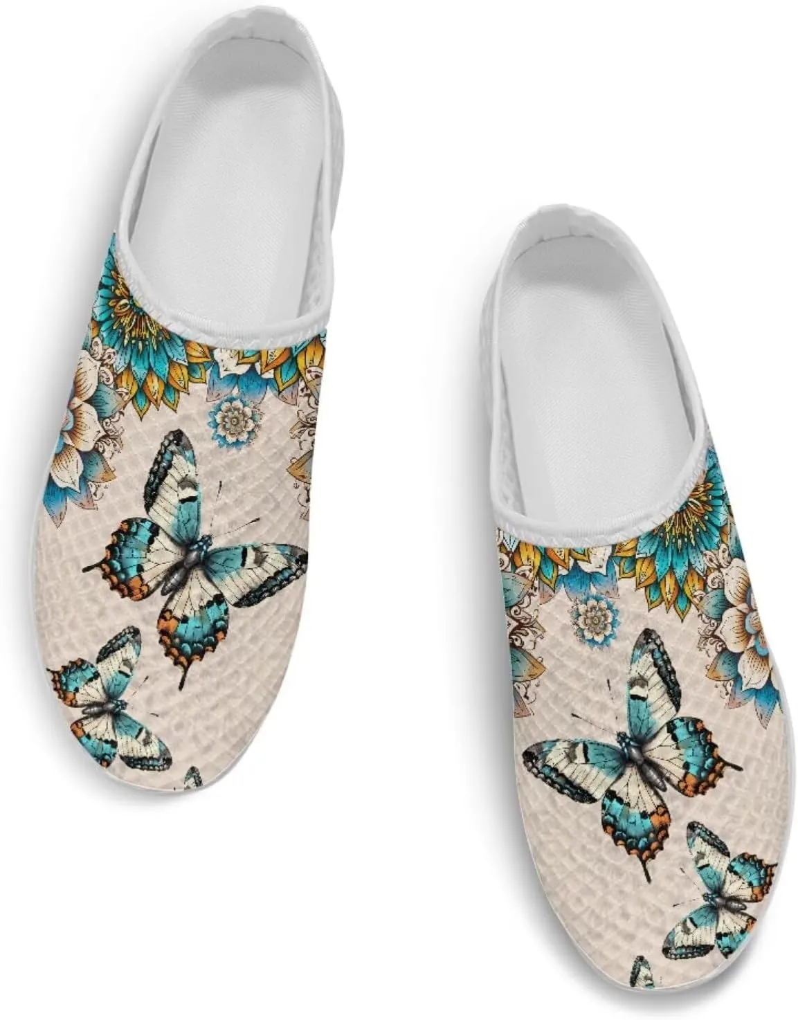 Printed Mules for Women Flats Pointed Toe Loafer Shoes Kint Mesh Clog Slippers Daily Footwear