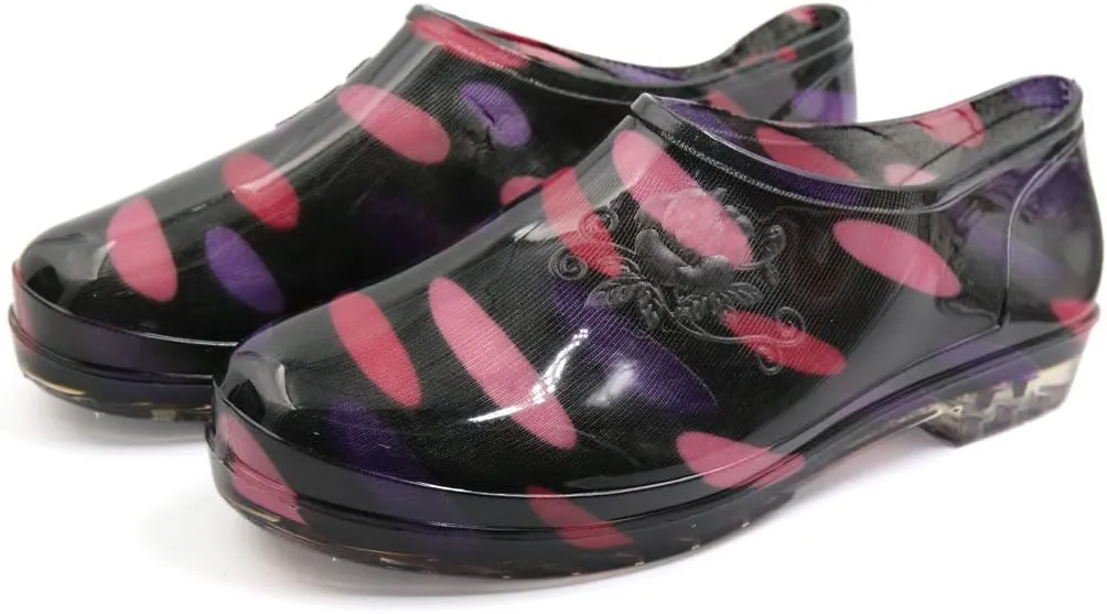 Qtqgoitem Black Purple US 8.5 Low Heel Resistant Waterproof Rain Boots Wellies Ankle Shoes for Women (Model: fdb 754 9b7 b22 a0b)
