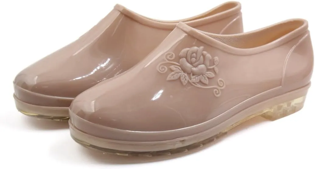 Qtqgoitem Skin Color US 6.5 PVC Low Heel Anti- Waterproof Rain Boots Wellies Ankle Shoes for Ladies (Model: a1c 406 cea dd6 fe6)