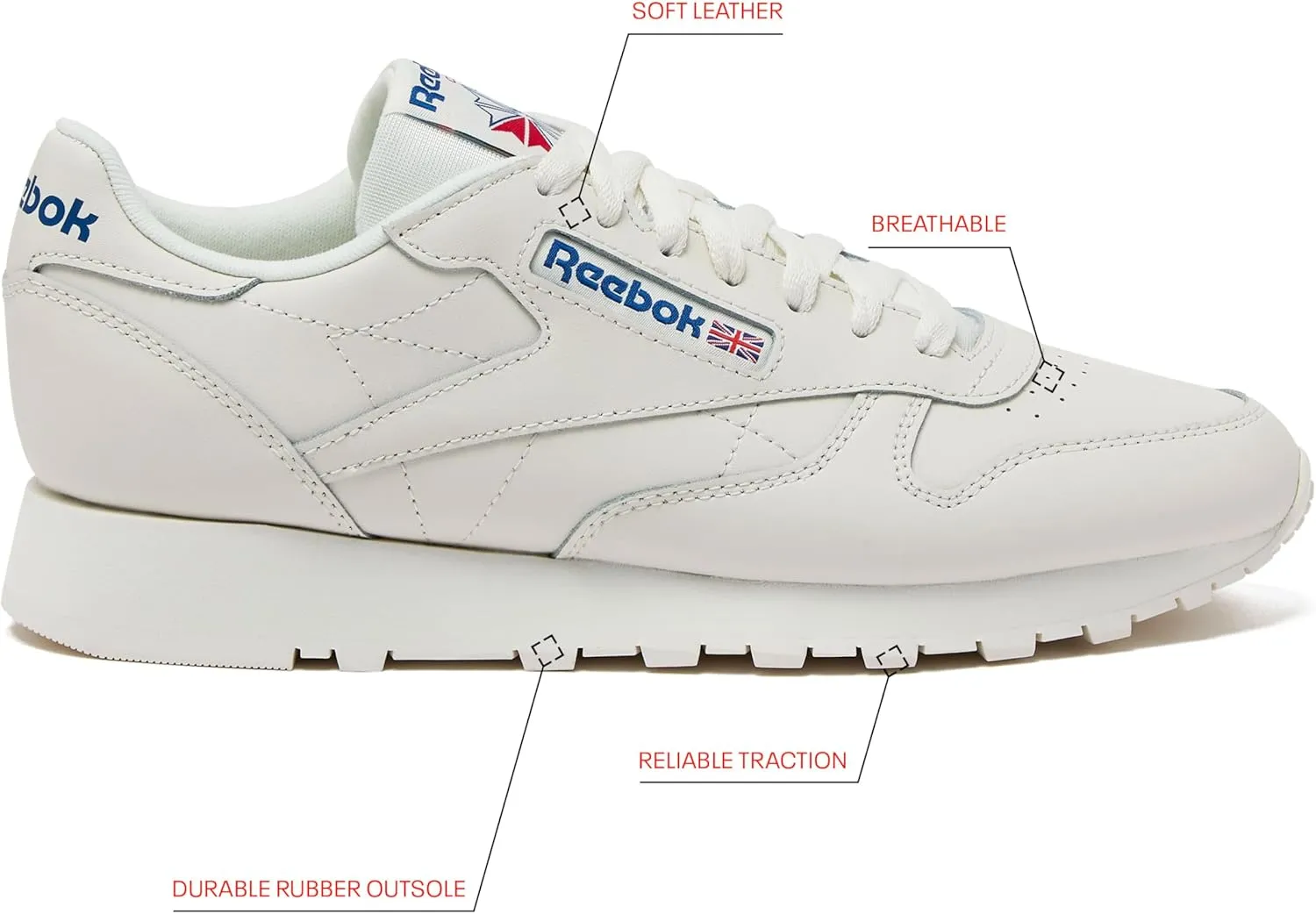 Reebok Classic Leather Sneakers for Men - Black or White Tennis Mens Shoes Size 6 to 18