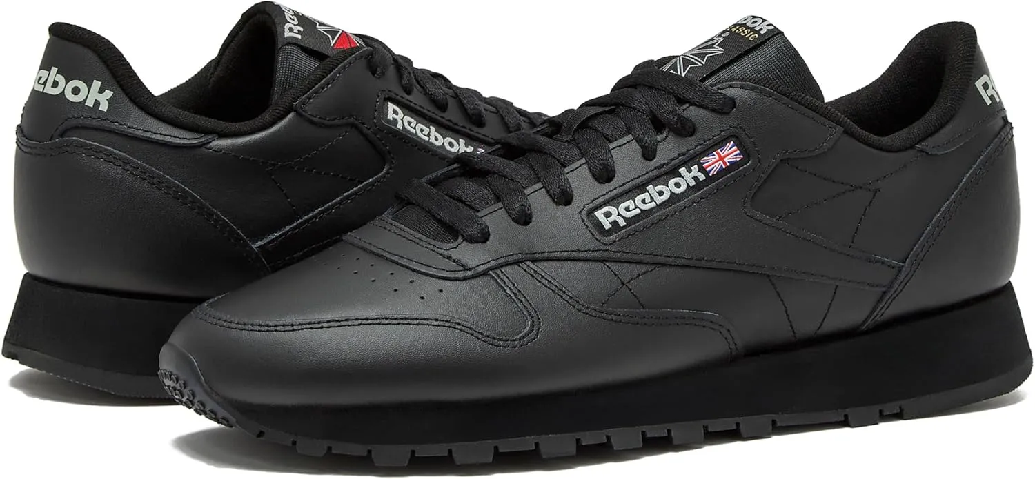 Reebok Classic Leather Sneakers for Men - Black or White Tennis Mens Shoes Size 6 to 18