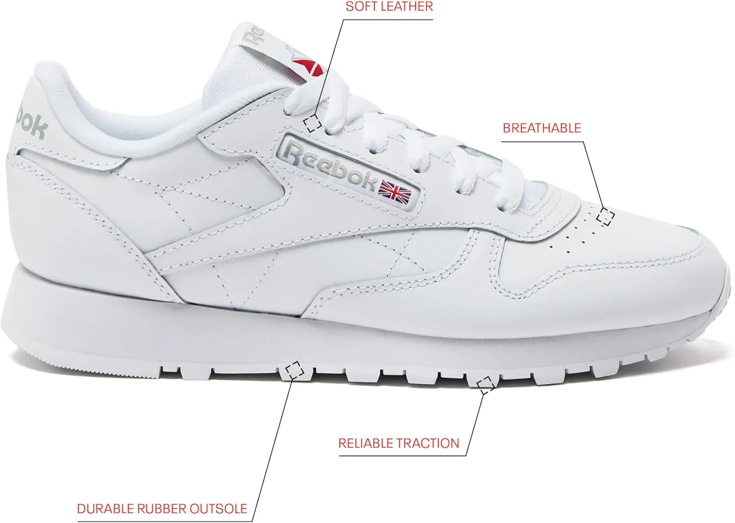Reebok Classic Leather Sneakers for Men - Black or White Tennis Mens Shoes Size 6 to 18