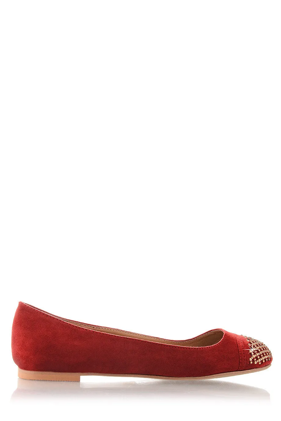 SANDRINE Red Studded Toe Ballerinas