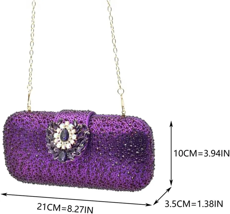 Shoe and Bag Set for Party Women Elegant Buckle Strap Rhinestone Decorated Pointed Toe Medium Heel