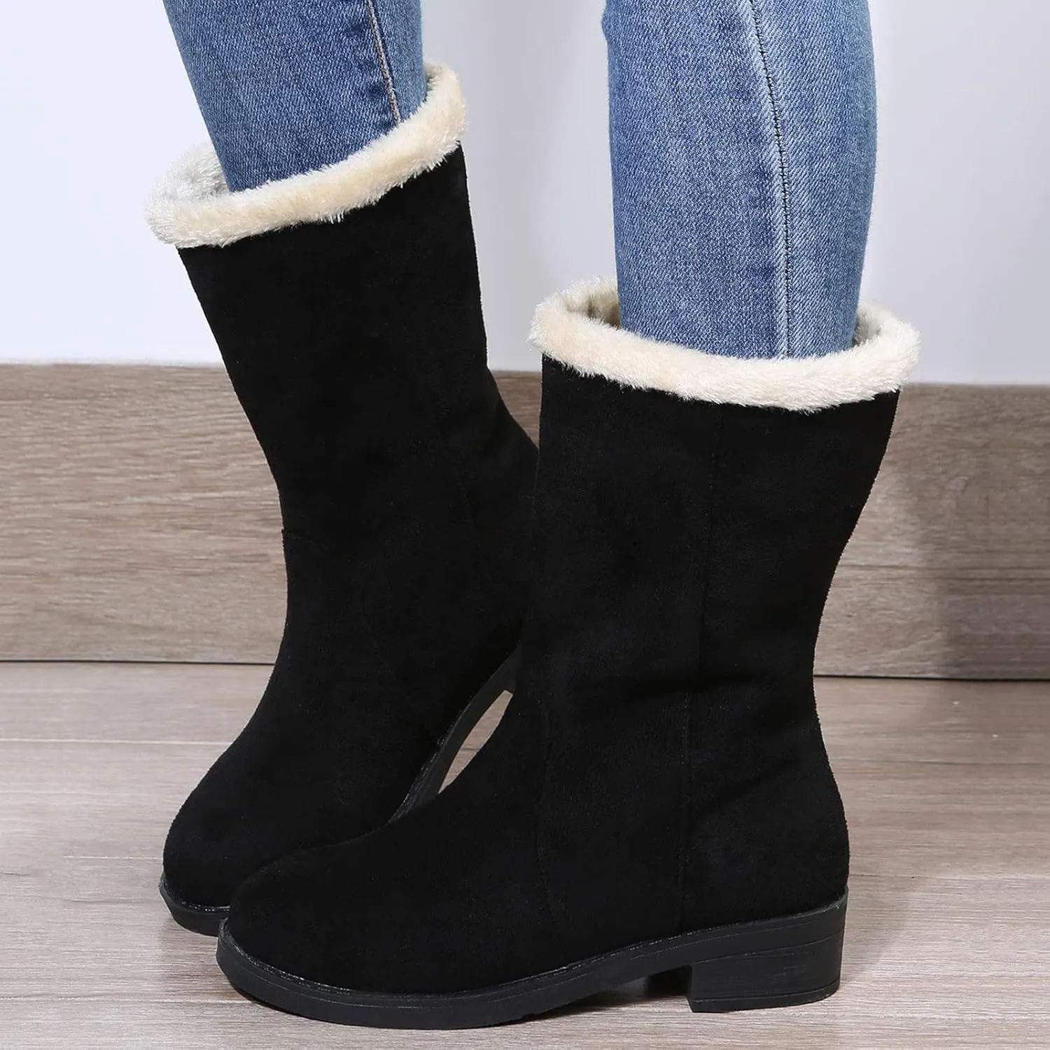 Slip on Winter Boots for Women Tall Snow Boots Women Size 9 Wide Calf Winter Booties for Women 2023 Womens Winter Fur Boots 8.5 Waterproof Womens Boots Lightweight