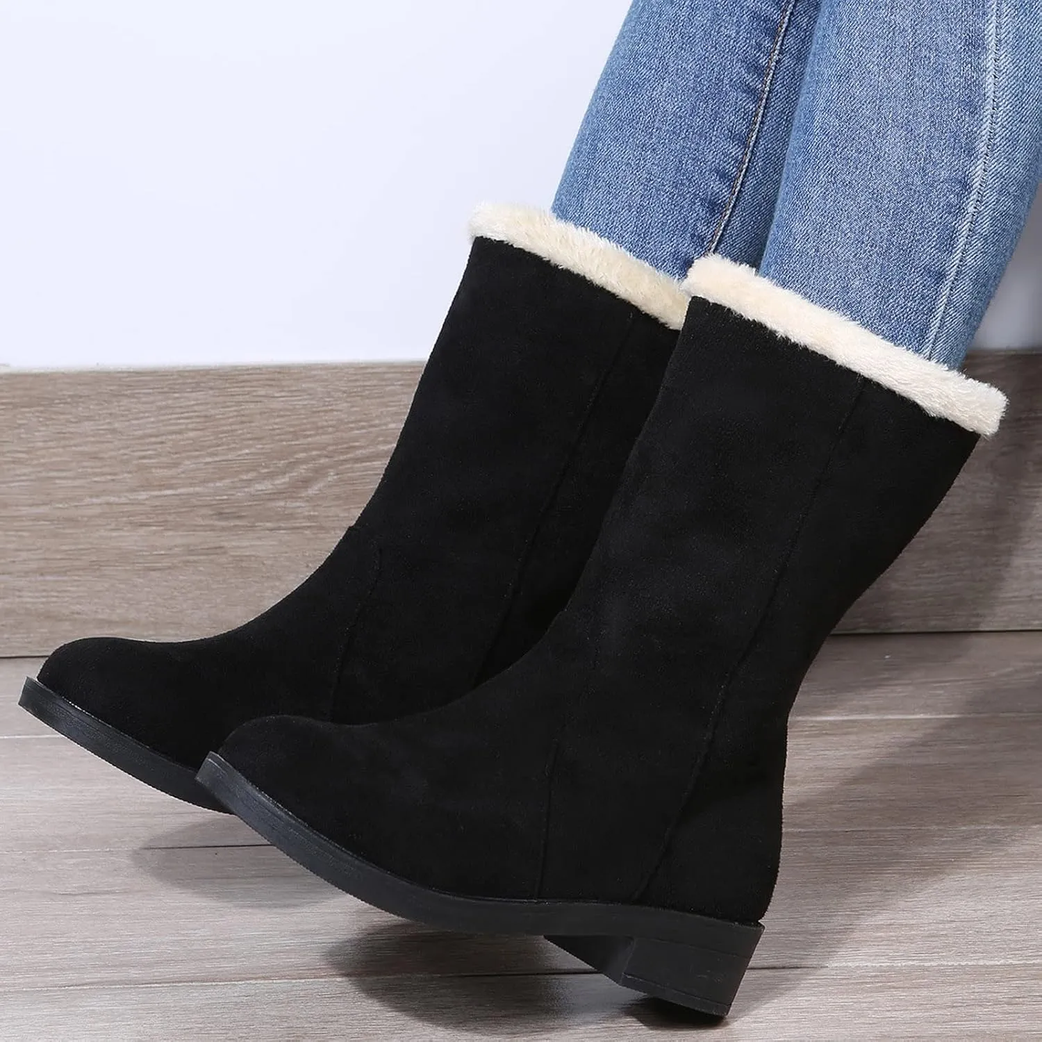 Slip on Winter Boots for Women Tall Snow Boots Women Size 9 Wide Calf Winter Booties for Women 2023 Womens Winter Fur Boots 8.5 Waterproof Womens Boots Lightweight