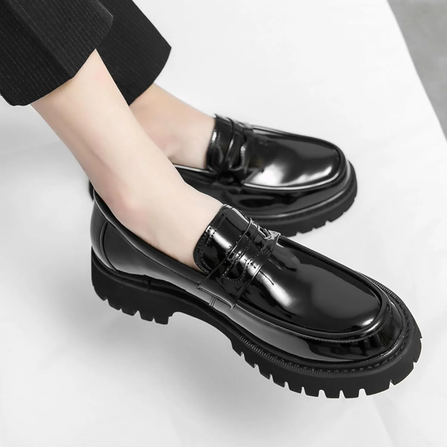 Spring and Autumn Edition Youth Le Fu Shoes Thick Soled Height Increasing Black Classic Casual Shoes for Men