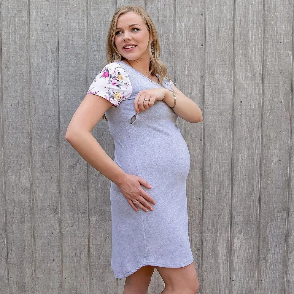 Summer Floral Sleeve Dress in Grey - Zippers