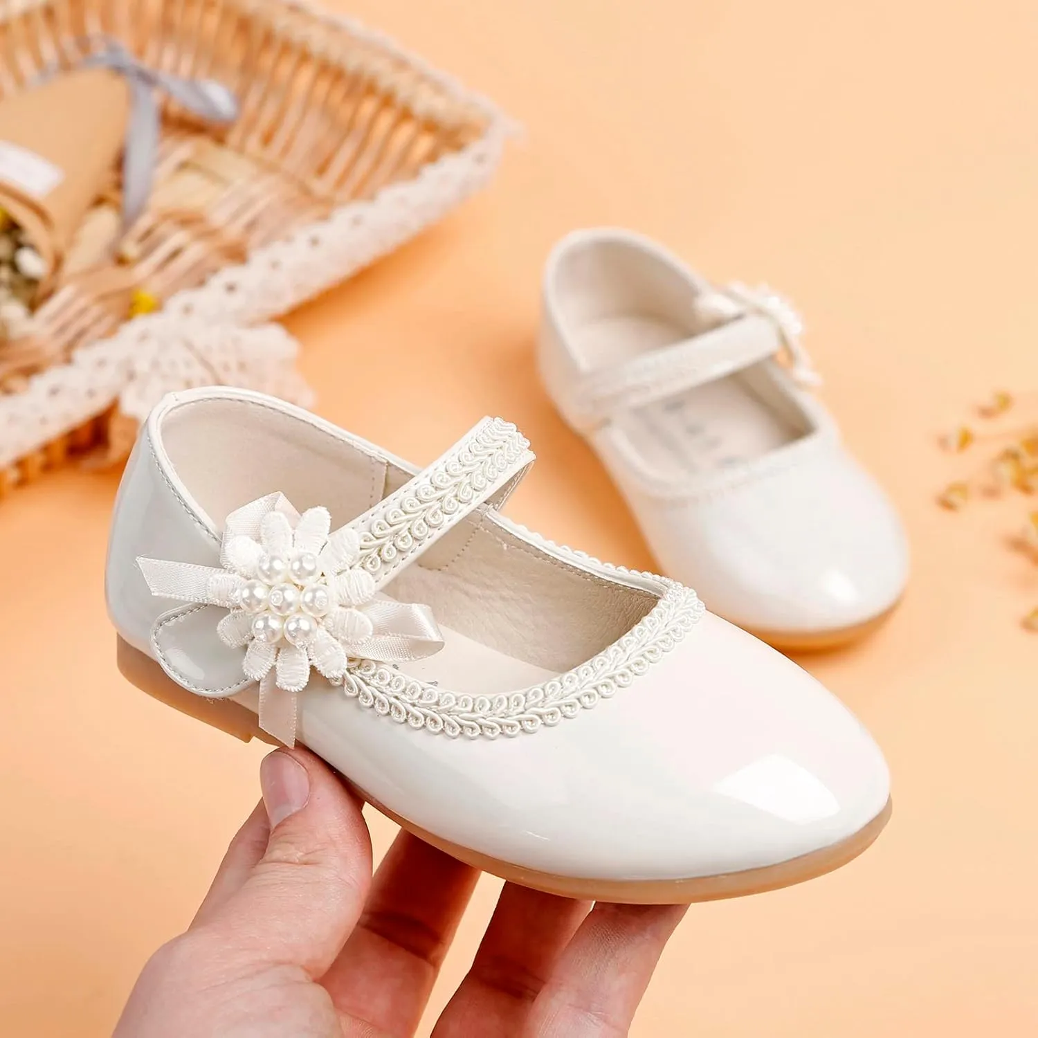 Toddler Girls Floral Ballet Flat Shoes Ballerina Mary Jane Princess Elegant Dress Shoes for Kids Wedding Pary