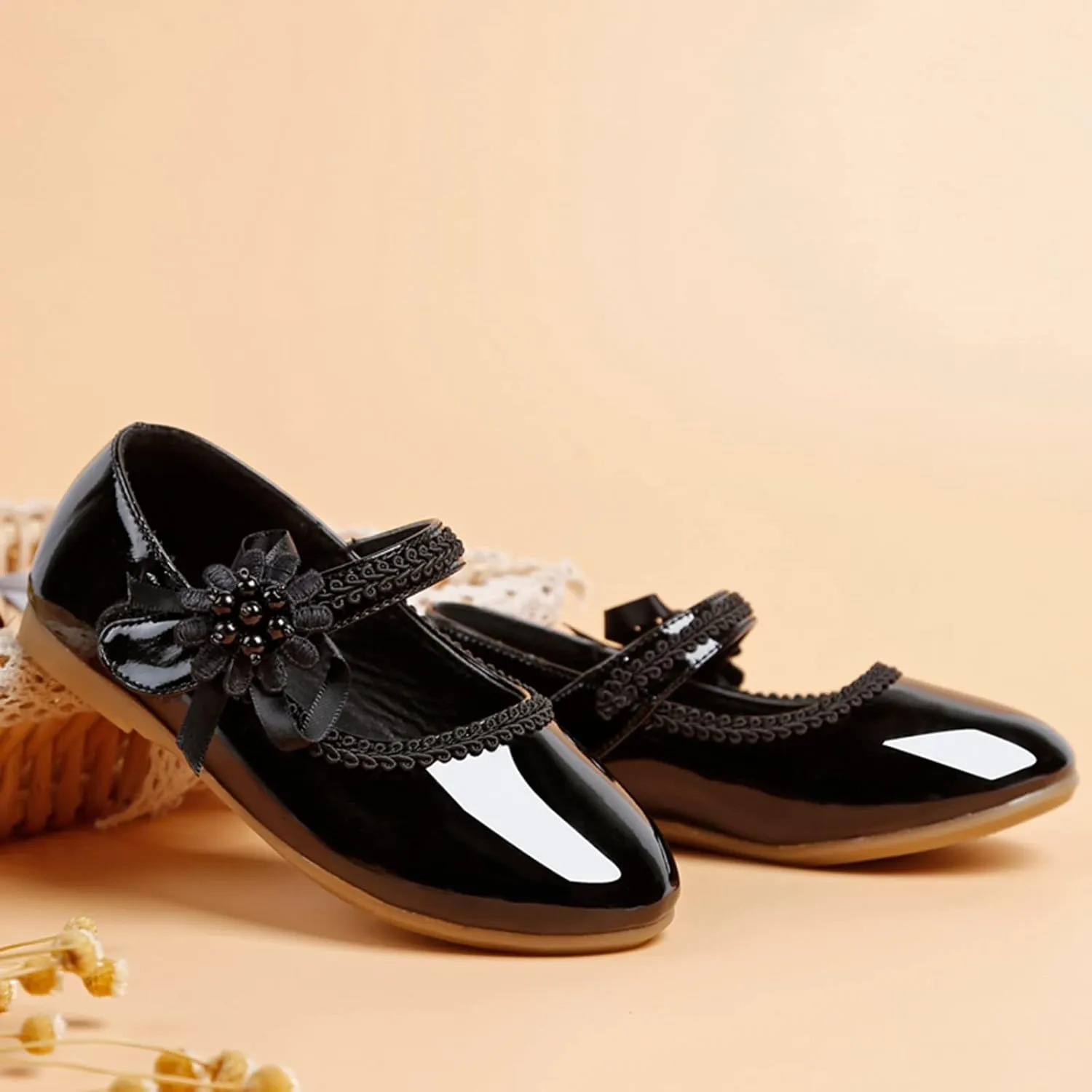 Toddler Girls Floral Ballet Flat Shoes Ballerina Mary Jane Princess Elegant Dress Shoes for Kids Wedding Pary