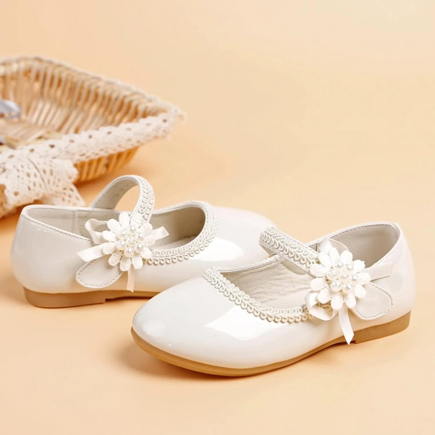 Toddler Girls Floral Ballet Flat Shoes Ballerina Mary Jane Princess Elegant Dress Shoes for Kids Wedding Pary