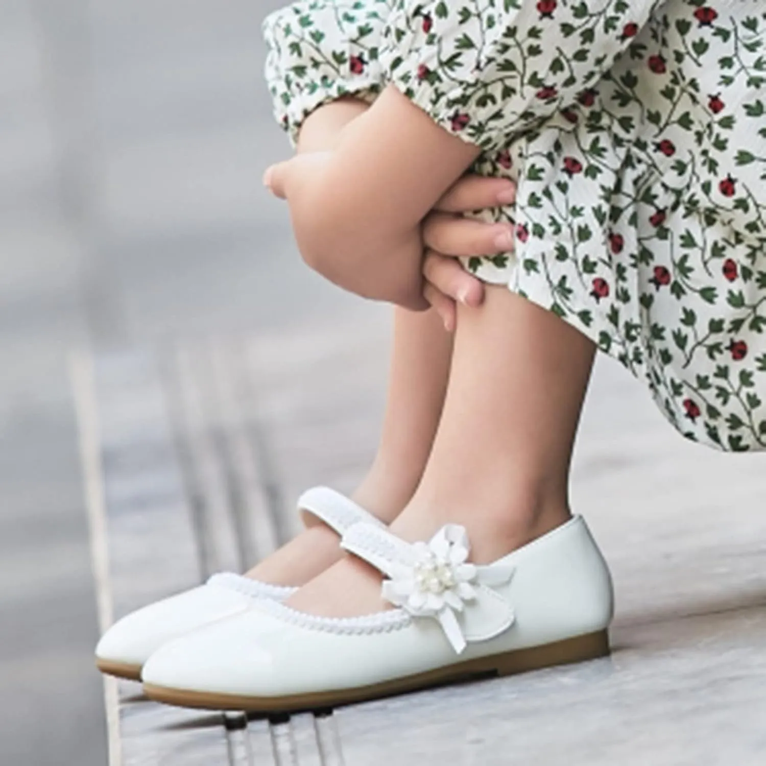 Toddler Girls Floral Ballet Flat Shoes Ballerina Mary Jane Princess Elegant Dress Shoes for Kids Wedding Pary