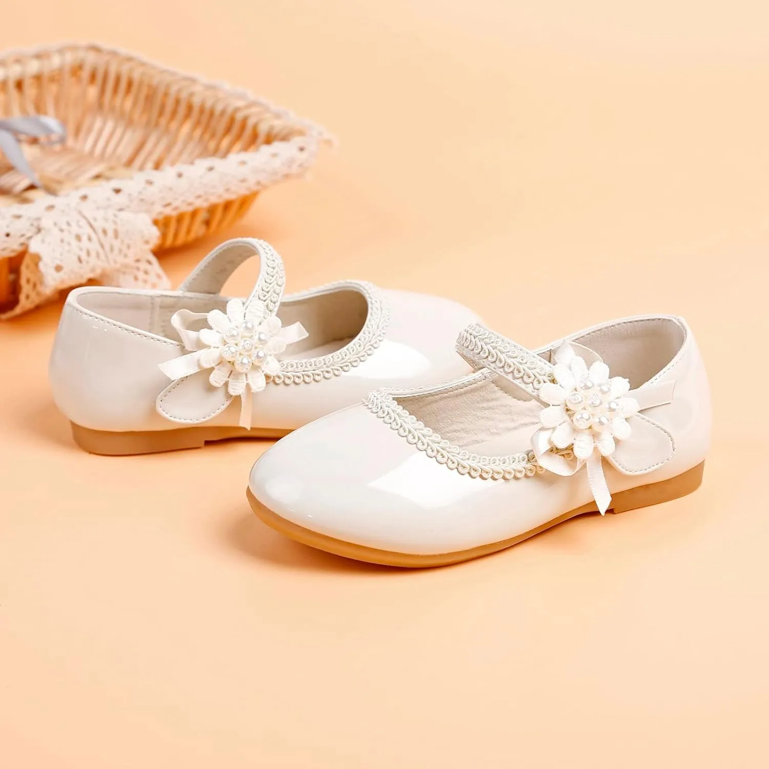 Toddler Girls Floral Ballet Flat Shoes Ballerina Mary Jane Princess Elegant Dress Shoes for Kids Wedding Pary