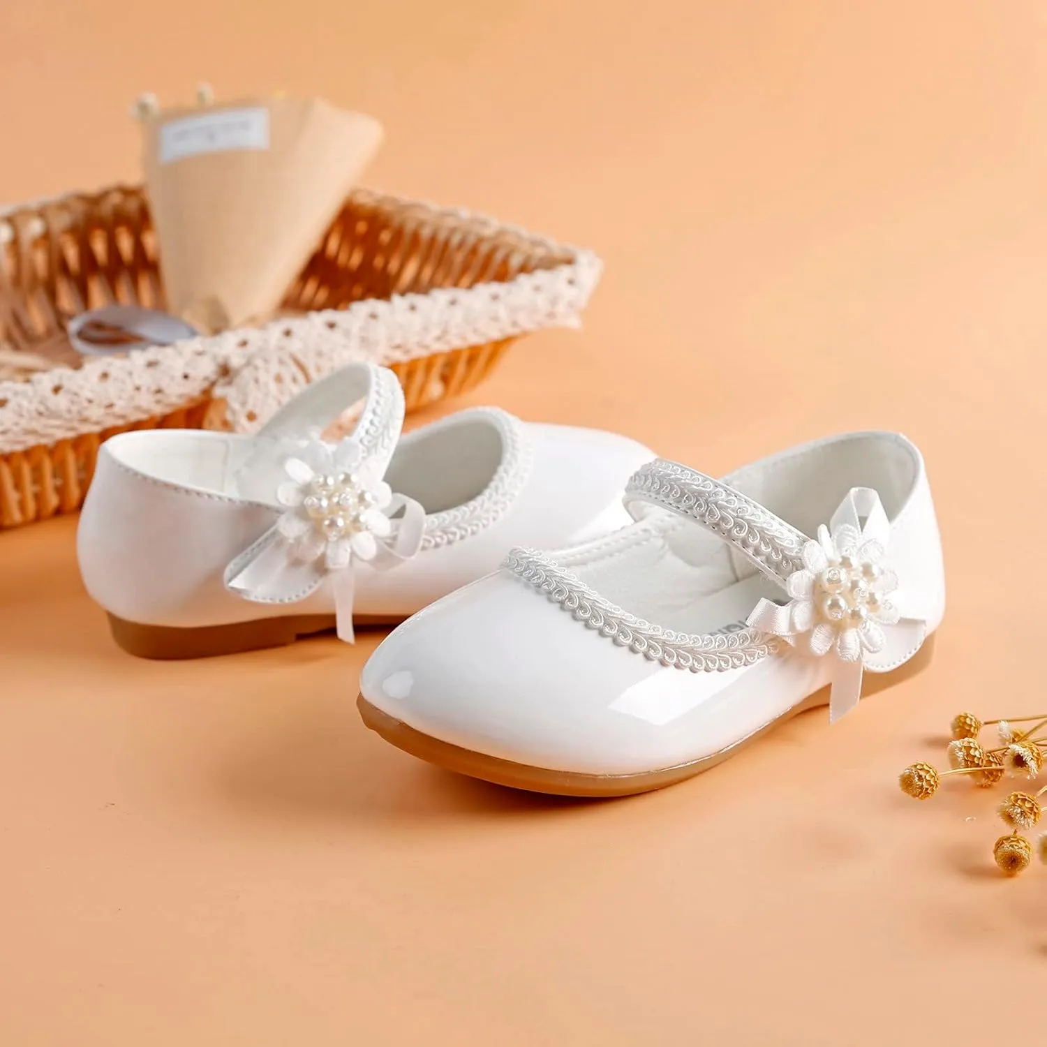 Toddler Girls Floral Ballet Flat Shoes Ballerina Mary Jane Princess Elegant Dress Shoes for Kids Wedding Pary