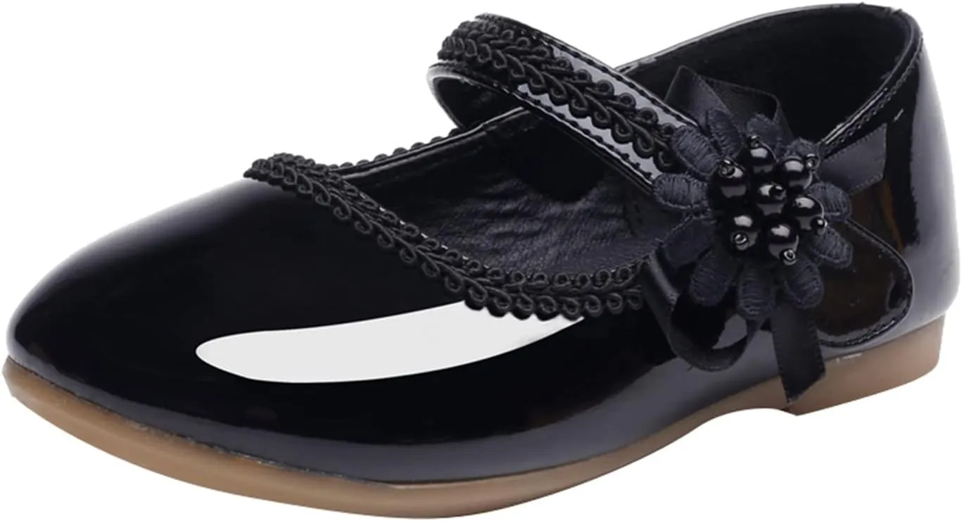 Toddler Girls Floral Ballet Flat Shoes Ballerina Mary Jane Princess Elegant Dress Shoes for Kids Wedding Pary