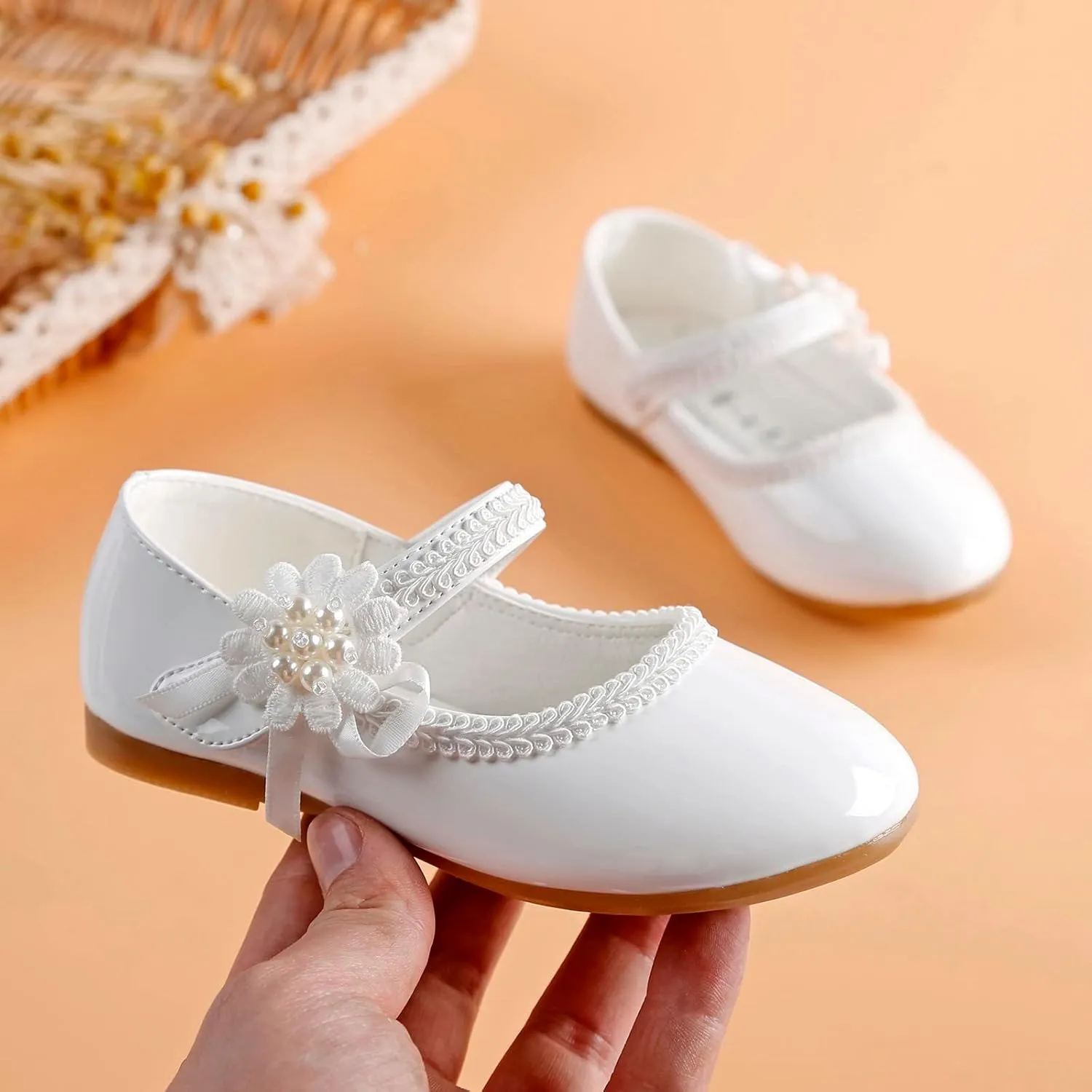 Toddler Girls Floral Ballet Flat Shoes Ballerina Mary Jane Princess Elegant Dress Shoes for Kids Wedding Pary