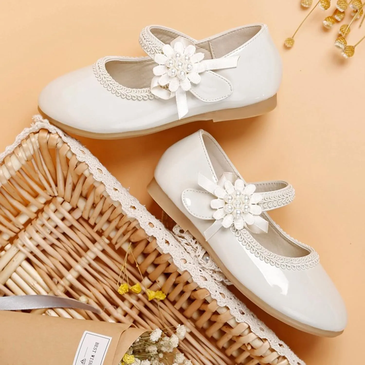 Toddler Girls Floral Ballet Flat Shoes Ballerina Mary Jane Princess Elegant Dress Shoes for Kids Wedding Pary