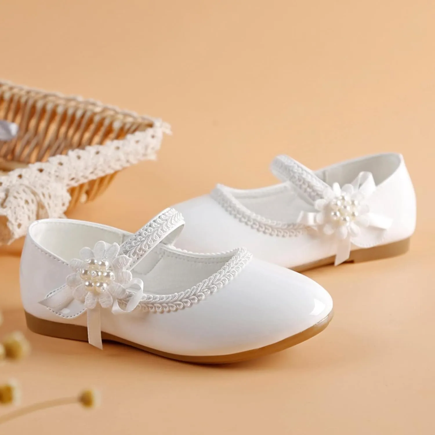 Toddler Girls Floral Ballet Flat Shoes Ballerina Mary Jane Princess Elegant Dress Shoes for Kids Wedding Pary