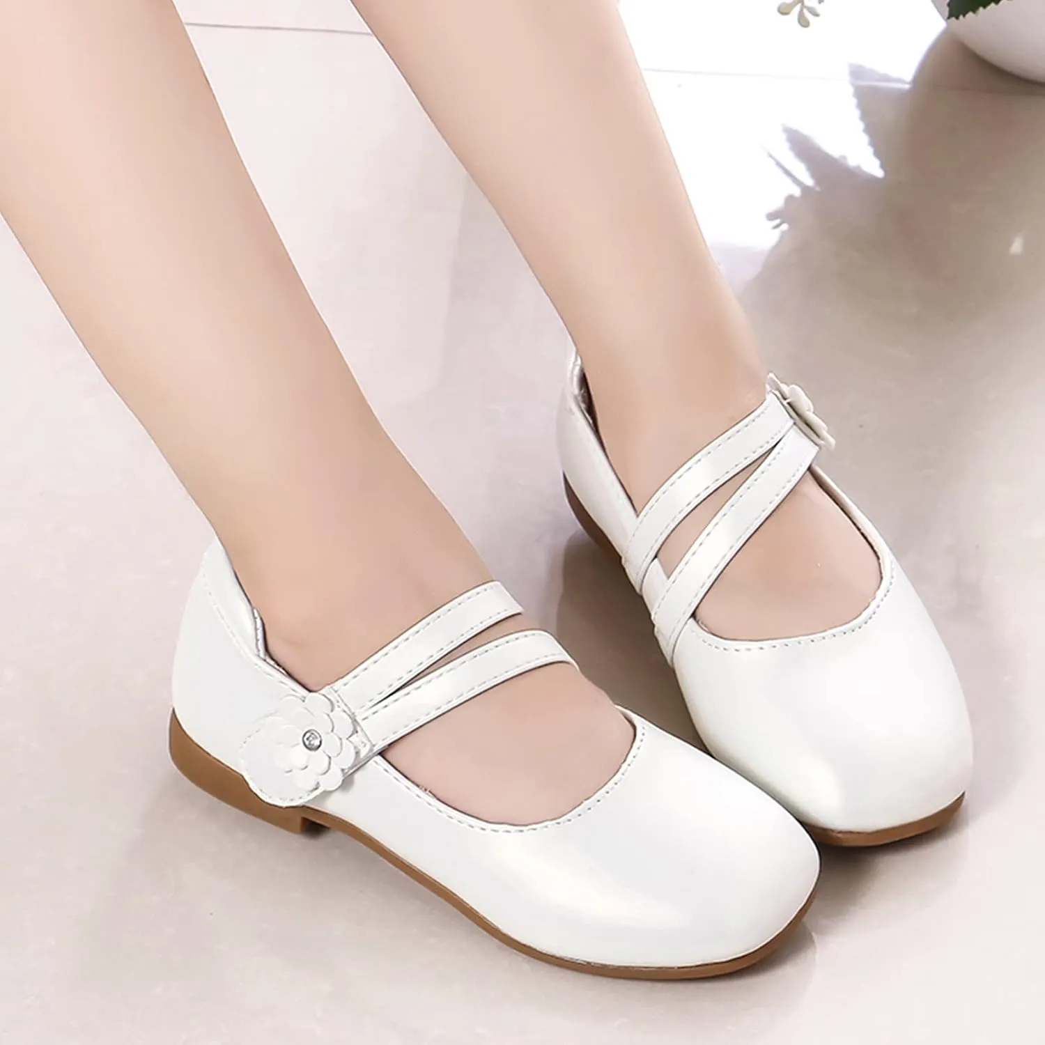 Toddler Girls Strap Dress Shoes Ballerina Flat Mary Jane Elegant Wedding Flower Slip on Sneaker Toddler Girl 6