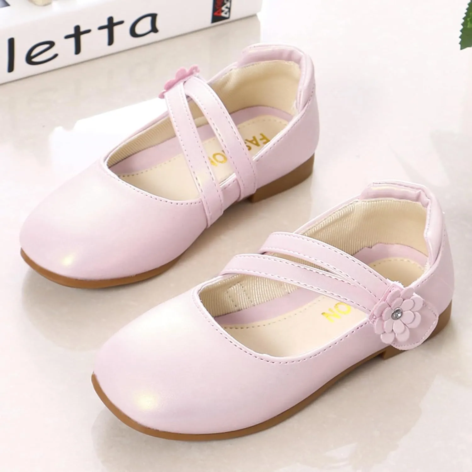 Toddler Girls Strap Dress Shoes Ballerina Flat Mary Jane Elegant Wedding Flower Slip on Sneaker Toddler Girl 6