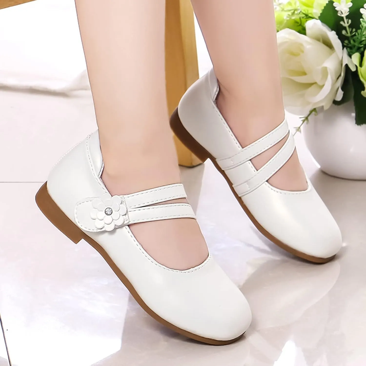 Toddler Girls Strap Dress Shoes Ballerina Flat Mary Jane Elegant Wedding Flower Slip on Sneaker Toddler Girl 6
