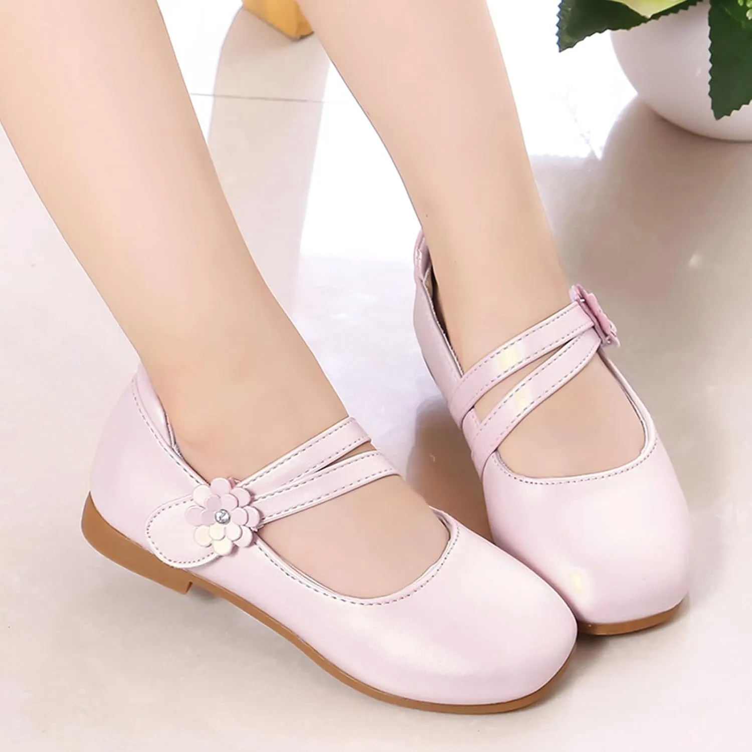 Toddler Girls Strap Dress Shoes Ballerina Flat Mary Jane Elegant Wedding Flower Slip on Sneaker Toddler Girl 6