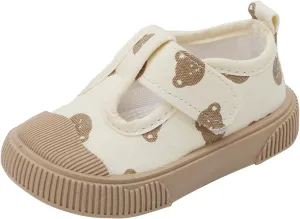 Toddler Girls T-Strap Canvas Sneakers for Little-Kids Lightweight Comfortable Classic Non-Slip Flat Casual Shoes