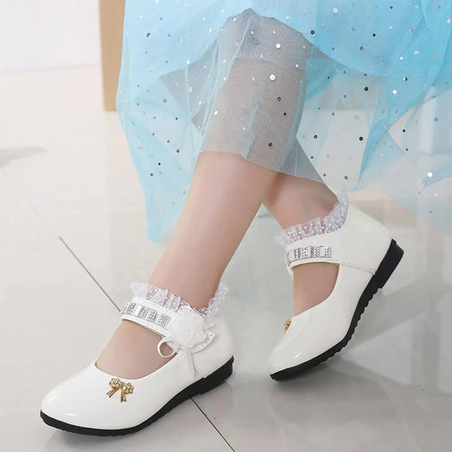 Toddler Princess Flower Lace Mary Jane Dance Shoes xfords Leather Soft Sweet Elegant Flat Shoes for Kids Girls