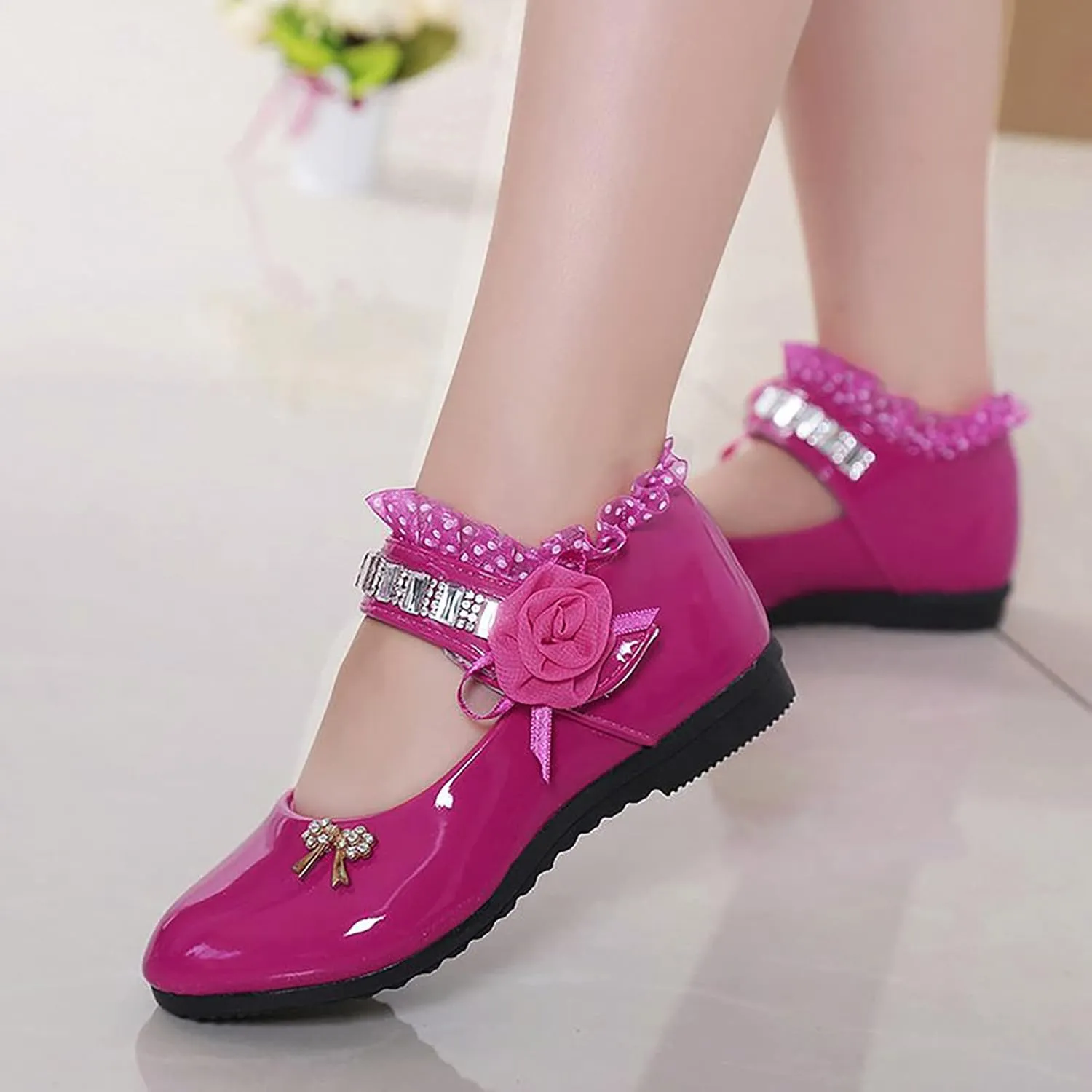 Toddler Princess Flower Lace Mary Jane Dance Shoes xfords Leather Soft Sweet Elegant Flat Shoes for Kids Girls