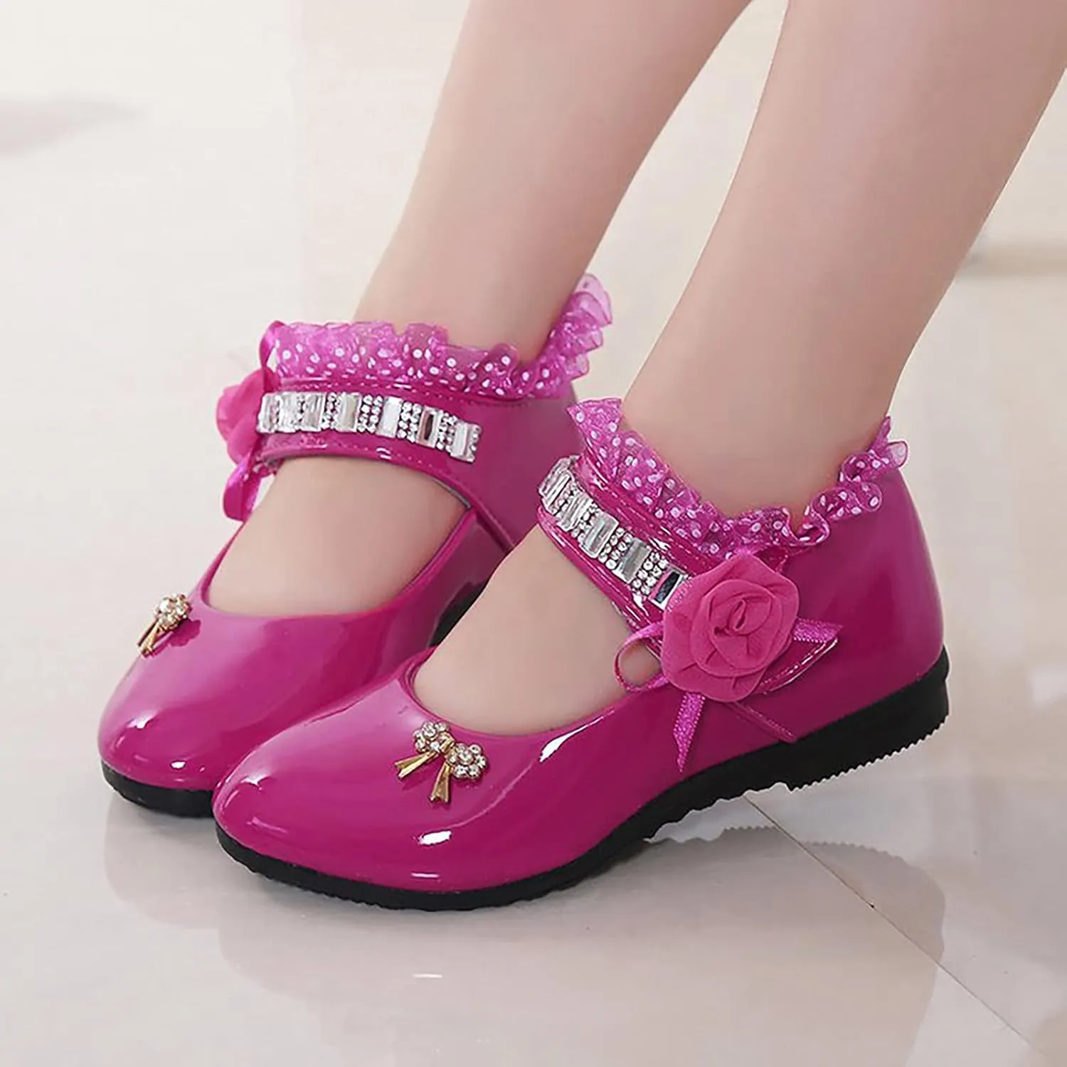 Toddler Princess Flower Lace Mary Jane Dance Shoes xfords Leather Soft Sweet Elegant Flat Shoes for Kids Girls